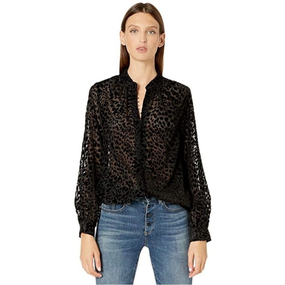 The Kooples Black Velvet Artichoke Leopard Burnout Blouse Small New Without Tags